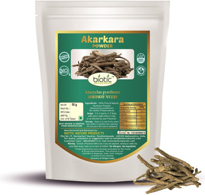 biotic Akarkara Root Powder (Anacyclus Pyrethrum) Pellitory Root 50gm Seed(50 per packet)