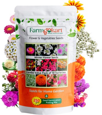 farmgokart Flower Seed Combo - 10 Varieties + 250 Gms Soil Potting Mix| RFLO-01| Seed(1325 per packet)