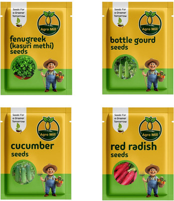 AGRO MILL BOTTLE GOURD, CUCUMBER, FENUGREEK, RED RADISH /KITCHEN GARDEN /VEGETABLE Seed(4 per packet)
