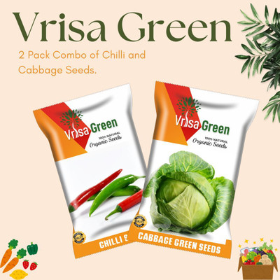 Vrisa Green Spicy Chilli and Crisp Cabbage Seeds for Your Garden Seed(50 per packet)
