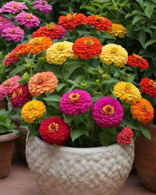 NurseryFriends Zinniya double mix flower seeds, multicolour Seed(5 per packet)