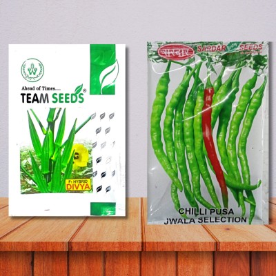 KRASHAK GREEN LONG THIN CHILLI SEED, BHINDI (OKRA) HYBRID SEED Seed(3 per packet)