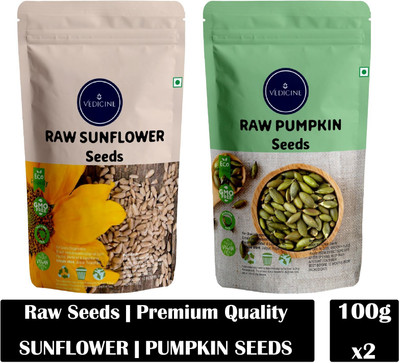 VEDICINE Raw & Unroasted Sunflower and Pumpkin Seeds (100gm x2) Seed(200 g)