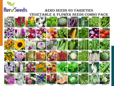 Aero Seeds 60 varieties seeds combo pack with instruction manual. Seed(60 per packet)