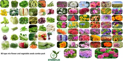 STOREFLIX 80 variety(45 flower and 35 vegetable) seeds combo pack with user manual. Seed Seed(9000 per packet)