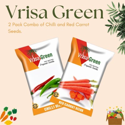 Vrisa Green Spicy Chilli and Sweet Red Carrot Seeds for a Vibrant Garden Seed(50 per packet)