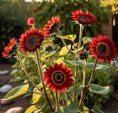 Earth Hopper Multi-Headed Red Sunflower HYBRID Seeds Pack, Beautiful Blooms, Simple to Grow Seed(150 per packet)