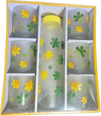 Shobharam Floral Printed Glass Set with Bottle – 6 Glasses & 1 Water Bottle | Gift Set Plate Glass(60 mm  x  204 mm)