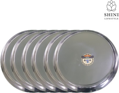 SHINI LIFESTYLE Extra Premium Stainless Steel Lunch plates/Dinner Plates/khumcha thali Rice Plates(Pack of 6)