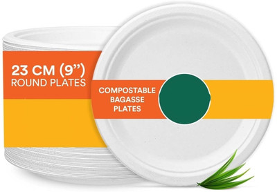 Sauran Areca Palm Leaf Deep Plate Like Wooden Bamboo (DGP1.26) Half Plate(Pack of 100, Microwave Safe)