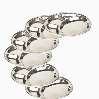 SHINI LIFESTYLE Stainless Steel Aarti Pooja Thali Set, Bhog Thali, Tilak Plate (Dia-27,6pc) Sectioned Plate(Pack of 6)