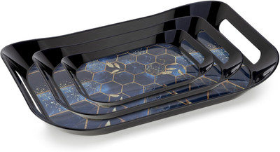 CLARIPLUS Plastic Serving Tray (Set of 3) for Kitchen Honeycomb Design Tray Pack Of-3 Tray(Pack of 3, Microwave Safe)