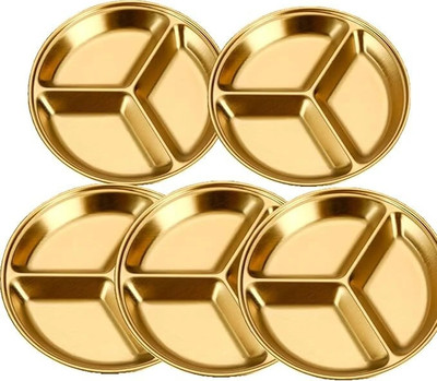 samsagya 5 pcs 3-Compartment Round Serving Plate Divided Dinner Tray Dinner Plate(Pack of 5, Microwave Safe)
