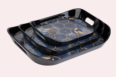 FLYUP Modern Serving Tray Set of 3 Glossy Finish Tray(Pack of 3)