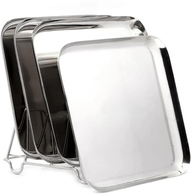 Omkarixa Stainless Steel Square Plates Breakfast / Snack / Nashta Plate Set Quarter Plate(Pack of 4)