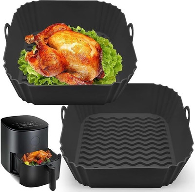 jaswanthstor Square Air Fryer Silicone Liners, 8 Inch Food Grade Reusable Tray(Pack of 2, Microwave Safe)