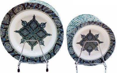 Perfectdine Melamine Deep Plates Round Dinner & Snacks Plate (6 Full+6 Half) Grey Printed Dinner Plate(Pack of 12)