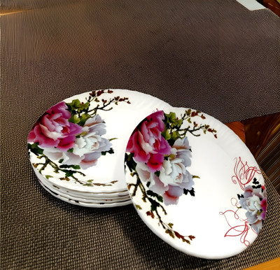 Inpro Melamine Small Half Plate/Snacks Plate Set In Flower Design(Size-8 Inch/20CM) Half Plate(Pack of 6)