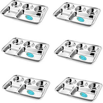 Kejal 5 in 1 Divided Partition with Deep Compartment Thali, Dinner Mess Tray, Set of 6 Dinner Plate(Pack of 6)