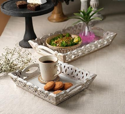 Designer Library Florida Handmade Carved Decorative & Serving Tray Tray(Pack of 2)