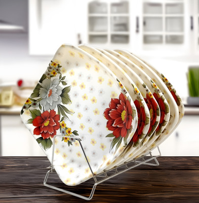 Inpro Melamine Dinner Plates: Lightweight and Easy to Clean/Melamine Square full Plate Dinner Plate(Pack of 6)