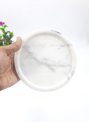 KRAFT CLOUDS 6 Inch White Marble Round Tray - Small Size Tray(Microwave Safe)
