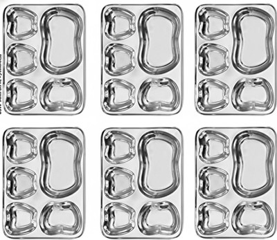 SMDE Stainless Steel Dinner Plate , Set of 6, (Silver) Dinner Plate(Pack of 6, Microwave Safe)
