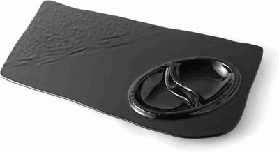 RKPL Black Melamine Rectangle Slate Platter Serving Trey (Pack of 1/Black) Chip & Dip Tray(Microwave Safe)