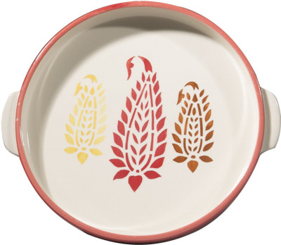 caffeine Ceramic Handmade Red Boota_NEW PTD194 Sizzler Tray(Pack of 2, Microwave Safe)
