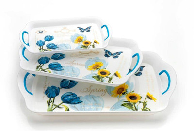 CHIFICA Legacy Serving Tray Set with Rectangular Shape, Printed Design Tray(Pack of 3, Microwave Safe)