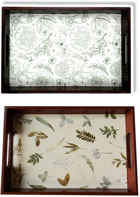 Angira handicrafts Wooden tray set of 2 with UV print|Serving Tray|Multipurpose Tray|AHS-T1882 Tray(Pack of 2)