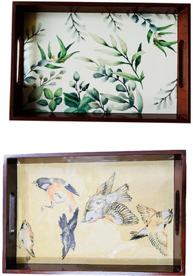 Angira handicrafts Wooden tray set of 2 with UV print|Serving Tray|Multipurpose Tray|AHS-T1413 Tray(Pack of 2)