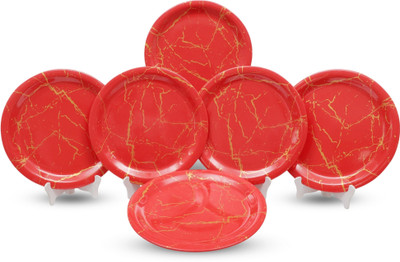 Ariya 11 Inch Red with Golden Line Melamine Full Serving Plates for All Meals - Dinner Plate(Pack of 6, Microwave Safe)