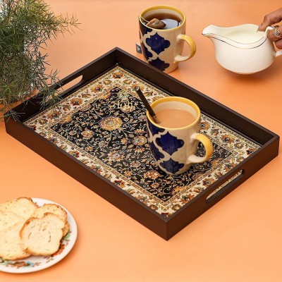 DULI DECO Enamel Painted Serving Tray for Home & Kitchen Festive Gifts 14x10 inch Tray