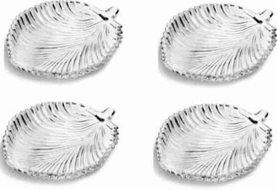 Sarsawal Lightweight Durable Leaf Shape Tray Glass Plate for Dry Fruits/Snacks/Fruits Tray(Pack of 4, Microwave Safe)