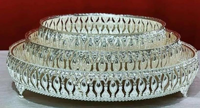 jm international Silver Set of 3 Trays Decorative Serving Tray Set -3(10-8-6) size Tray(Pack of 3)