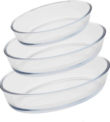 PKMSHO Borosilicate Glass Oval Baking Dish, Oven Safe, 2400ml Baking Dish(Pack of 3, Microwave Safe)