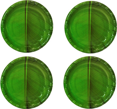 Laserbot STARTER PLATE Kela Patta Banana Leaf Squre Ice Cream Starters Serving (6 Inch) Quarter Plate(Pack of 4)