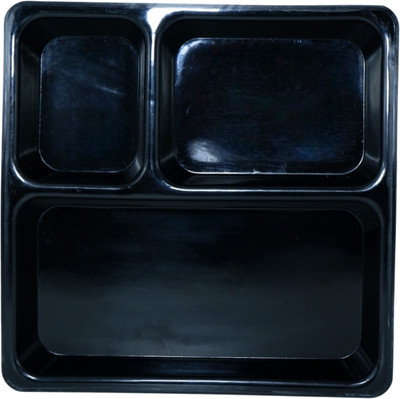 Morvi Microwave Safe Unbreakable Plastic Partition Thali Plate|Set of 1 | Black Sectioned Plate(Microwave Safe)