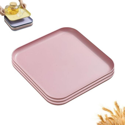 Vortipu Pink Straw Serving Platters, 11.5 Inch Rectangular Serving Plate Tray(Pack of 3)