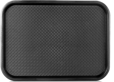 Everbuy Rectangular Plastic Serving Tray For Snacks /Drinks (12x16) Inches BLACK Tray(Pack of 6)