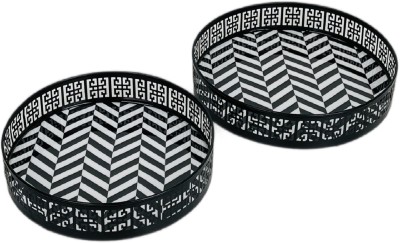 MbyM Round Tray for Serving Snacks Food Multipurpose HerringBone Tray SO2 Tray(Microwave Safe)