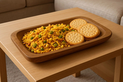 MZ Collections Oval shape wooden || Small tray in mango wood with natural finish Tray