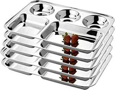 KITCHEN CLASSICO Steel Partition Plate 5 in1 / Bhojan Thali Sectioned Plate(Pack of 5, Microwave Safe)