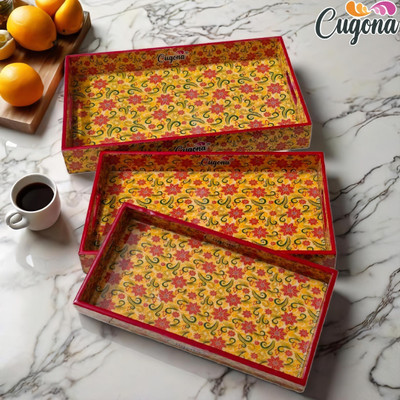 CUGONA Wooden Tray Set for Serving | 16x10 14x8 & 12x6 inch | Serving Tray Set 3 Tray(Pack of 3)