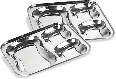 Lyticx 3 in 1 Pav Bhaji & Snack Plate with 3 Compartments – Durable Design Dinner Plate(Pack of 2, Microwave Safe)