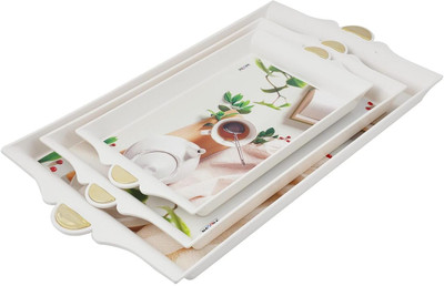 NAYASA Auris Serving Tray Set of 3 | Plastic Material | Glossy Finish Tray(Pack of 3)