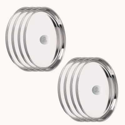 SHINI LIFESTYLE Stainless Steel Serving Plates for Lunch,Full Size Dinner Plates, Big Thali27cm, Dinner Plate(Pack of 8)