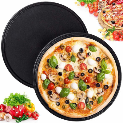 AL ATASH Non-Stick 23cm Carbon Steel PizzaTray l Round Cake Baking Tray (Pack of 2) Pizza Tray(Pack of 2, Microwave Safe)