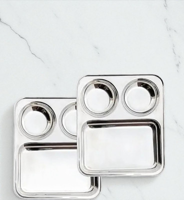 MS WORLD Stainless_Steel_2 in 1 Plate_Pack of 2_A15 Dinner Plate(Pack of 2, Microwave Safe)
